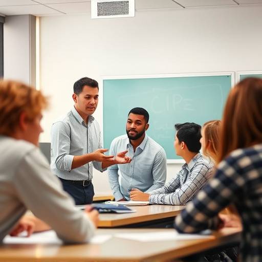 Instructor dando una clase a un grupo de estudiantes