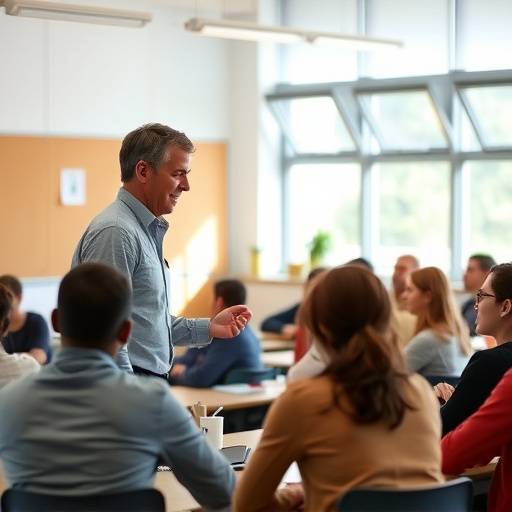 Instructor dando una clase a un grupo de estudiantes