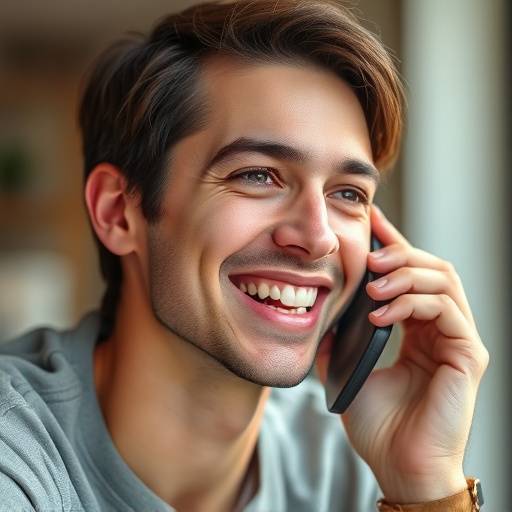 Persona sonriendo mientras habla por teléfono